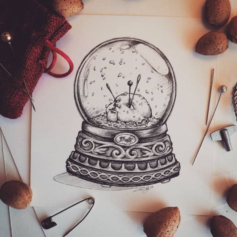 #inktober2019 Day 11 ~ Snow ~ 🧷 . . . . . . . . #inktober #inkdrawing #draw #artwork #day11 #snow #snowglobe #doll #pin #almonds… Snow Globe Sketch, Snow Globes Drawing, Snowglobe Drawings, Snowglobe Drawing, Snow Globe Tattoo, Snow Globe Drawing, Snowglobe Tattoo, Snow Globe Art, Globe Drawing