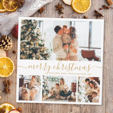 Photo Collage Christmas Card, 4 Photo Collage, Collage Christmas, Collage Cards, Christmas Photo Card Template, Collage Foto, Digital Christmas Cards, Elegant Snowflake, Photo Christmas Cards