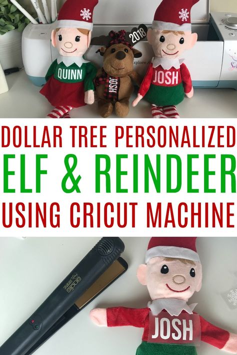 Dollar Tree Elf, Dollar Tree Elves, Cricut Projects Christmas, Dollar Tree Cricut, Personalized Elf, Dollar Tree Christmas Decor, Cricut Christmas Ideas, Elf Decorations, Christmas Vinyl