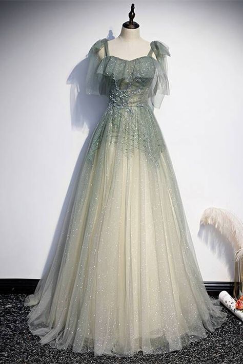 Prom Dress Green, Formal Prom Dresses Long, Beaded Formal Dress, Green Evening Dress, Long Formal Gowns, Prom Dress Evening, Green Tulle, Evening Dress Floor Length, Fantasy Dresses