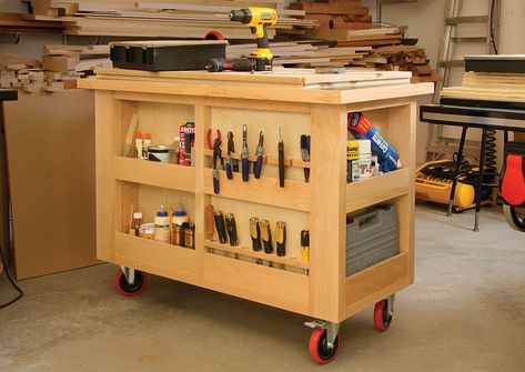 Organize Your Shop with Smart Carts - FineWoodworking Shop Carts Diy, Tool Cart Diy, Tool Cart Ideas, Diy Shopping Cart, Mobile Tool Cart, Work Cart, Small Woodworking Shop Ideas, Easy Garage Storage, Shop Cart