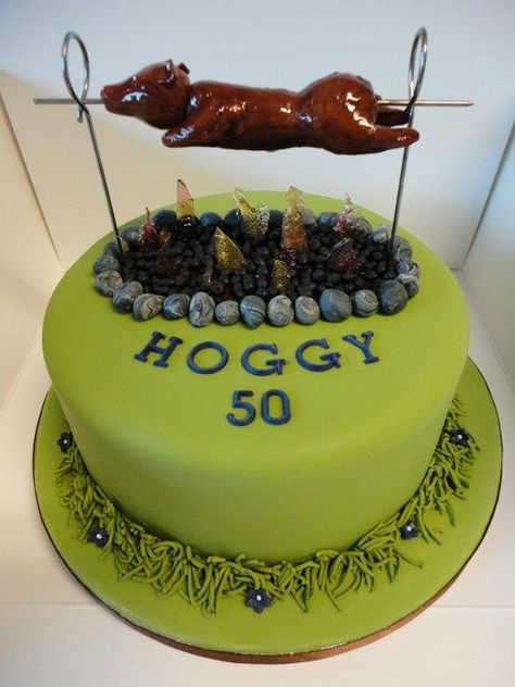 Hog roast, spit road birthday cake - Cake by Krumblies Wedding Cakes Pig Roast Party Ideas Decor, Bbq Birthday Cake For Men, Road Birthday Cake, Pig Roast Party, Bbq Cake, Hog Roast, Idea Cake, Spit Roast, Realistic Cakes