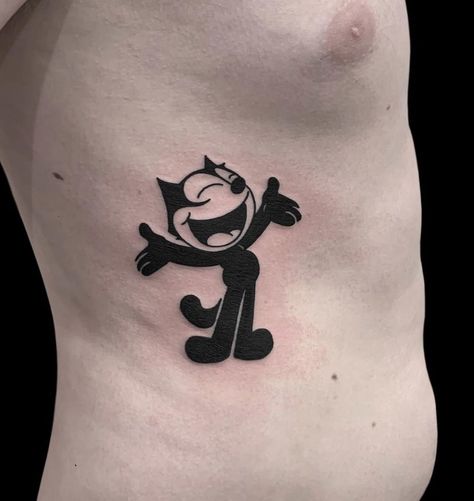 Felix The Cat Tattoo, Felix Tattoo, Egyptian Cat Tattoos, Watercolor Cat Tattoo, Cat Paw Tattoos, Felix Cat, Lucky Cat Tattoo, Cat Portrait Tattoos, Cat Tattoo Simple