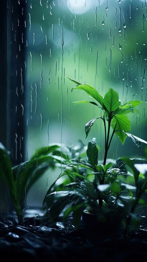 A rain scene with plant nature glass green. | premium image by rawpixel.com Learning Watercolor, Photo Scenery, Sweet Good Morning Images, Cell Wallpaper, Pictures For Wallpaper, Rainy Morning, Art Scenery, Green Magic, Plant Light