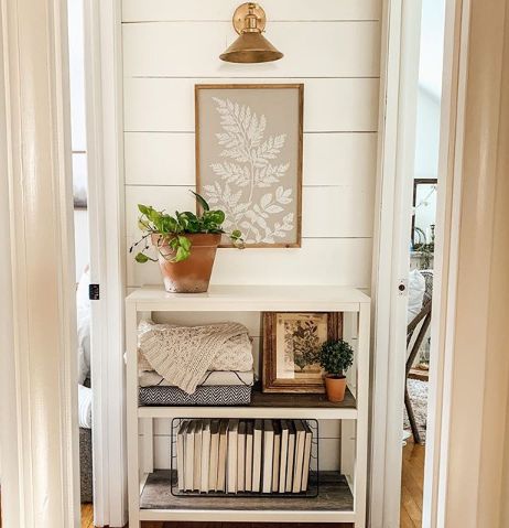 End of Hallway Decor Nook Hallway Ideas, End Of Small Hallway Decor, End Of Hallway Ideas, End Of Hallway Decor Ideas, European Cottage Style, Upstairs Decor, Bm Simply White, End Of Hallway Decor, Hallway Nook