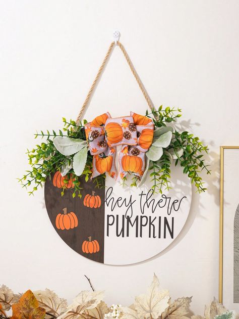 1Pc  Pumpkin Front Door Sign, Fall Welcome Sign With Bow And Greenery Leaves Gift, Porch Door Wreath, Wood Door Hanger, For Thanksgiving Garden Porch Multicolor    Wood     Home Decor, size features are:Bust: ,Length: ,Sleeve Length: Thanksgiving Door Hangers, Fall Welcome Sign, Welcome Signs Front Door, Sunflower Crafts, Halloween Front Doors, Porch Door, Wood Door Hanger, Welcome Door Signs, Porch Doors