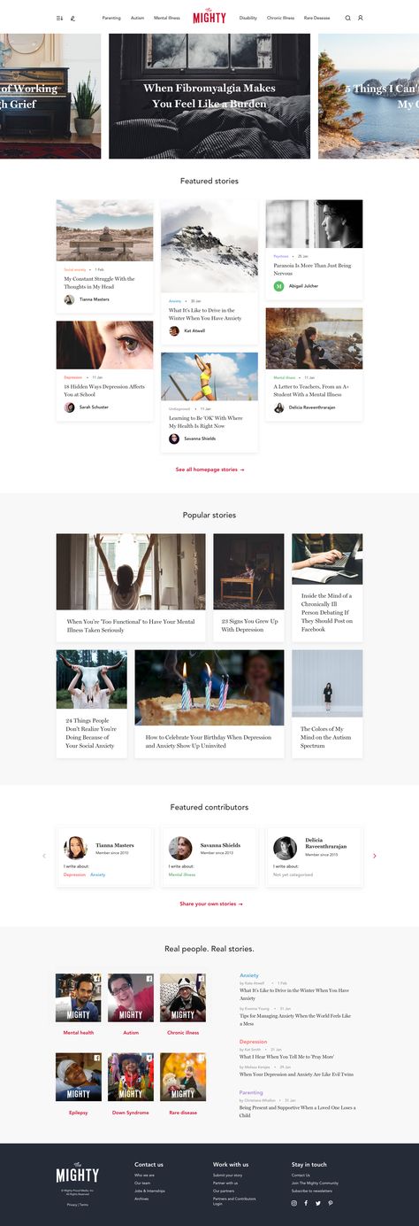 The Mighty website by Valeria Rimkevich | dribbble Article Website Design, Blog Listing Page Design, News Blog Website Design, Photography Website Wireframe, Low Fidelity Wireframes Website, Word Wide Web, List Website, News Website Design, Blog Seo