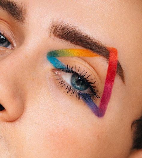 wanted to do a look inspired by two major symbols of lgbtq pride -- the rainbow (obv) and the pink triangle, a predecessor to the rainbow… Parade Ideas, Makeup Glitter, Pride Makeup, Make Up Inspiration, Rainbow Makeup, Unique Makeup, Makeup Eye Looks, Creative Eye Makeup, Crazy Makeup