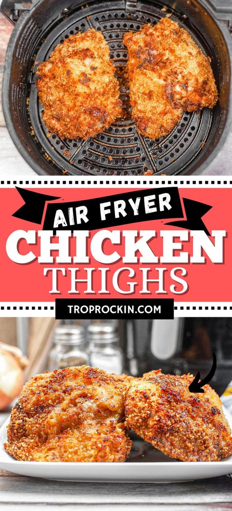 Panko Chicken Thighs, Chicken Thighs Crockpot Recipes, Air Fryer Panko Chicken, Fried Chicken Thighs Boneless, Chicken Thighs Crockpot, Breaded Chicken Thighs, Fried Chicken Thigh Recipes, Recipes Chicken Thighs, Fried Breaded Chicken