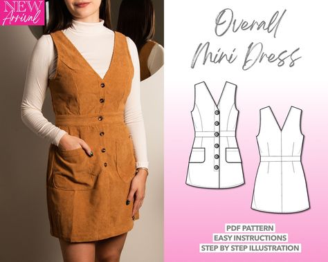 Button Front Dress Sewing Pattern, Corduroy Sewing Pattern, Playsuit Sewing Pattern, Button Up Dress Pattern, Overall Dress Sewing Pattern, Overall Dress Pattern, V Neck Dress Pattern, Overall Sewing Pattern, Button Front Dress Pattern