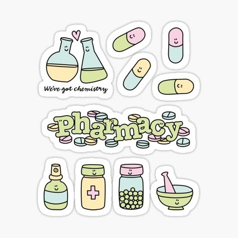 Pharmacy Doodles, Cute Pharmacy, Pharmacy Stickers, Pharmacy Graduation Gift, Pharmacy Art, Pharm Tech, Doctor Of Pharmacy, Doctor Stickers, Medical Stickers