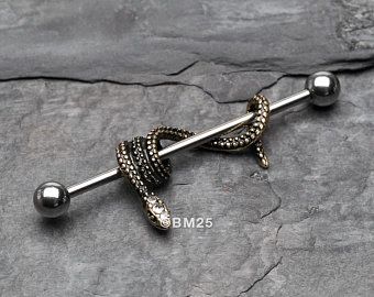 Spiderbite Piercings, Industrial Piercings, Ear Piercings Industrial, Piercing Industrial, Ear Peircings, Industrial Piercing Jewelry, Serpent Snake, Barbell Piercing, Cool Piercings