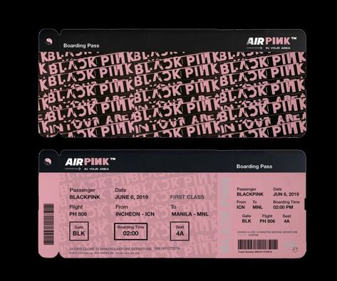 Blackpink Ticket Concert, Blackpink Ticket Sticker, Ticket Avion, Pink Tickets, Billboard Design, Ticket Design, Pink Parties, Invitation Card Design, Postal Stamps