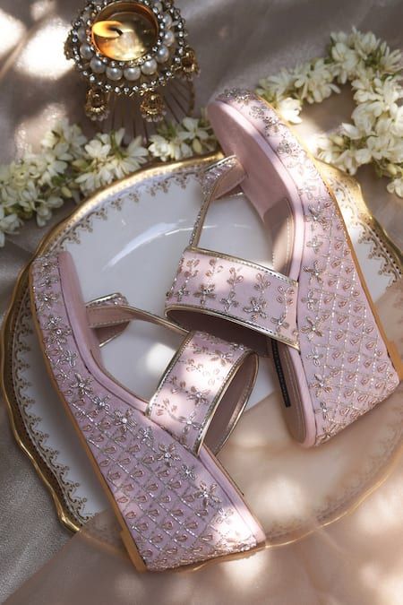 Foot Wear For Women, Isha Borah, Stylish Shoes Heels, Indian Footwear, Bridal Sandals Heels, Weird Shoes, Elegant Shoes Heels, Bridal Footwear, Beaded Wedding Jewelry