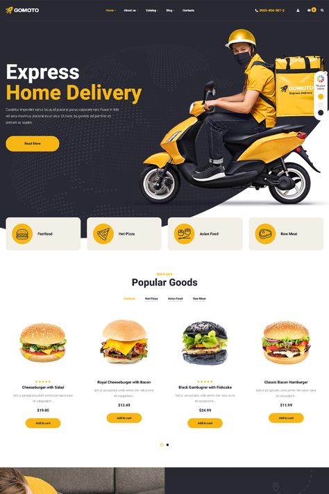 The "GoMoto Food Delivery WordPress Theme" is a specialized theme designed for businesses in the food delivery and restaurant industry. It offers a comprehensive set of features tailored to meet the unique needs of restaurants, cafes, food delivery services, and related businesses. Delivery Service Website Design, Food Delivery Website, Food Delivery Service, Restaurant Delivery, Food Delivery App, Ui Design Website, Facebook Banner, Power Foods, Delivery App