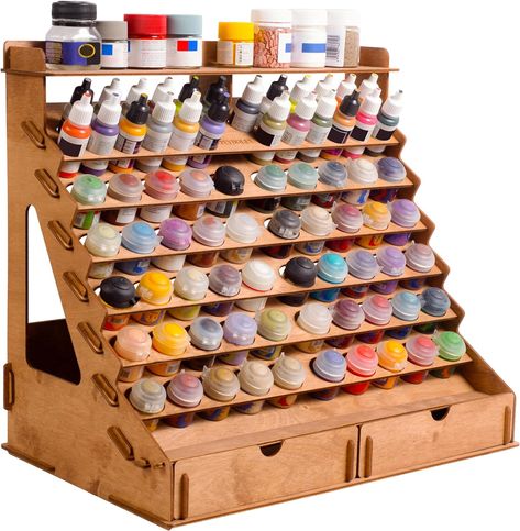 Citadel Paint Storage, Paint Organizer, Citadel Paint, Craft Paint Storage, Paint Rack, Paint Organization, Vallejo Paint, Paint Brush Holders, Apple Barrel