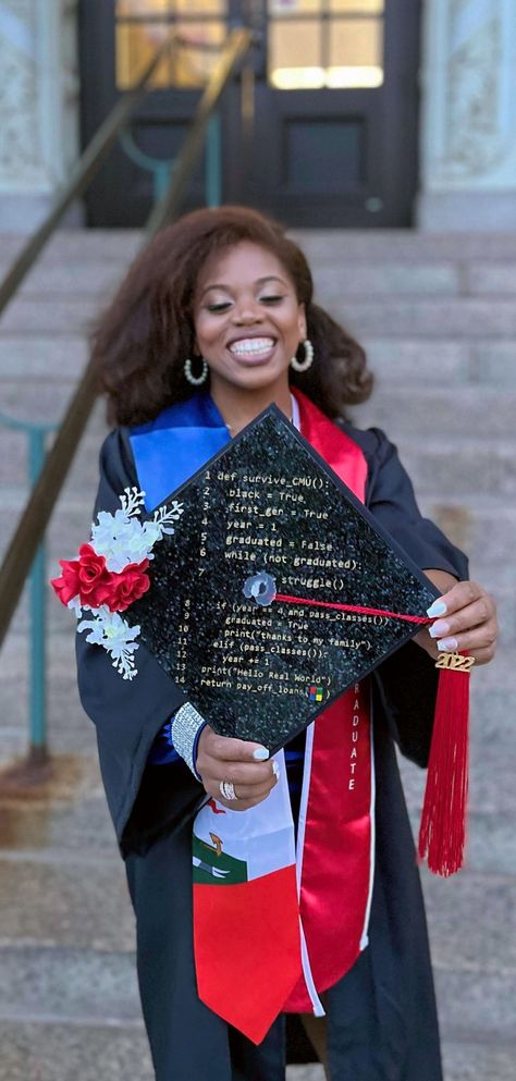 Computer Science Grad Cap Ideas, Graduation Dickie Suit, Mathematics Graduation Cap Ideas, Computer Science Graduation Cap Ideas, Computer Graduation Cap, Computer Science Photoshoot, Cybersecurity Graduation Pictures, Computer Science Grad Cap, Stem Major Graduation Pictures