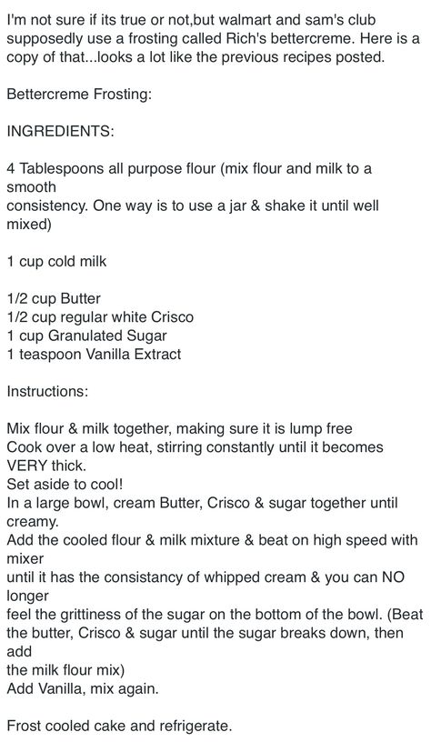 Sam's Club Frosting (copycat) Walmart Cupcakes Recipe, Copycat Sams Club Whipped Frosting, Sams Club Whipped Frosting Recipe, Sams Club Cake Recipe, Sams Club Copycat Recipes, Bettercreme Whipped Frosting Recipe, Walmart Frosting Recipe, Walmart Whipped Icing Recipe, Bettercreme Recipe