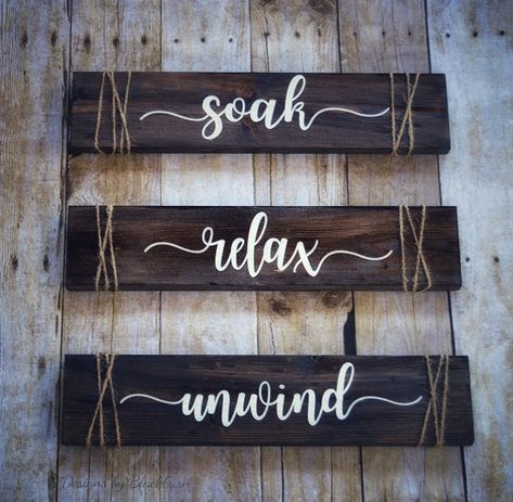 Buy | soak relax unwind Spa Sign, Rustic Bathroom Wall Decor, Rustic Farmhouse Bathroom, Signs Diy, Rustic Wooden Sign, Rustic Bathroom Decor, Diy Wood Signs, Rustic Wood Signs, Wood Bathroom