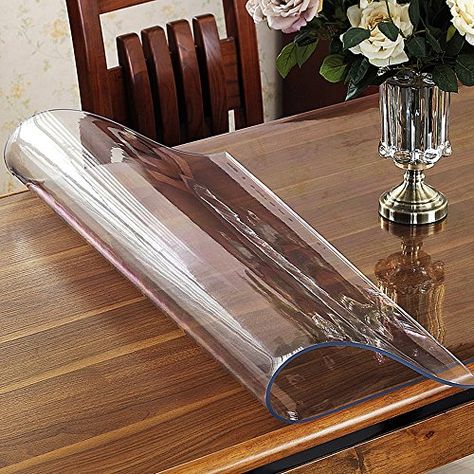 OstepDecor Custom 1.5mm Thick Crystal Clear PVC Table Cover Protector Desk Pads Mats Multi-Size | Rectangular 35.4 x 60 Inches (90 x 152.4cm) Countertop Covers, Table Top Covers, Clear Desk, Desk Cover, Plastic Table Cover, Clear Table, Desk Protector, Table Protector, Wood Dining Room