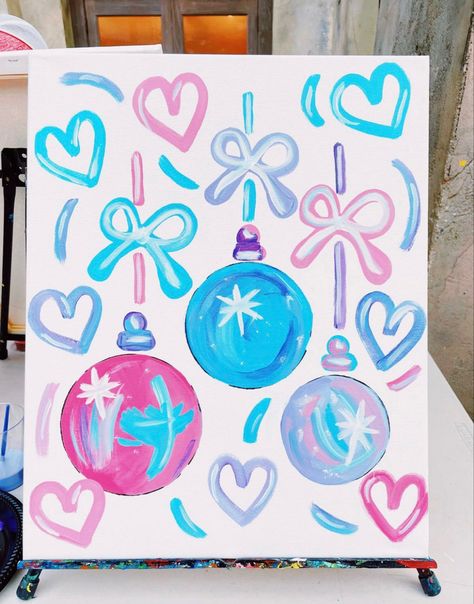 Easy Coquette Painting Ideas, Preppy Abstract Art, Preppy Christmas Paintings, Preppy Art Ideas, Painting Ideas Preppy, Cute Christmas Paintings On Canvas Easy, Preppy Painting Ideas, Preppy Paintings Canvases, Preppy Canvas Art