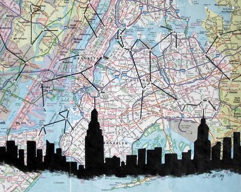 New York Living, Cartography Art, Map Quilt, Nyc Map, Map Crafts, Collage Art Projects, Art Carte, Art Folder, Skyline Art