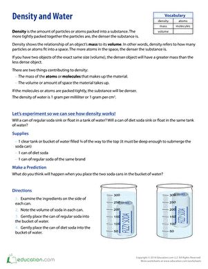 Fourth Grade Physical Science Worksheets: Density of Coke and Diet Coke Chemistry Interactive Notebook, Third Grade Science Worksheets, Physical Science High School, Density Worksheet, 8th Grade Math Worksheets, Earth Science Activities, Sixth Grade Science, Elementary School Science, Elementary Science Activities