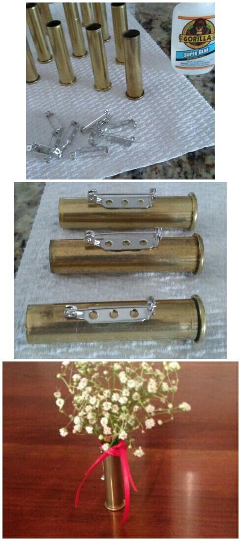 Camo Wedding Decorations, Country Groomsmen, Shell Boutonniere, Bullet Casing Crafts, Shotgun Shell Crafts, Bullet Crafts, Groomsmen Ideas, Shotgun Wedding, Bullet Shell