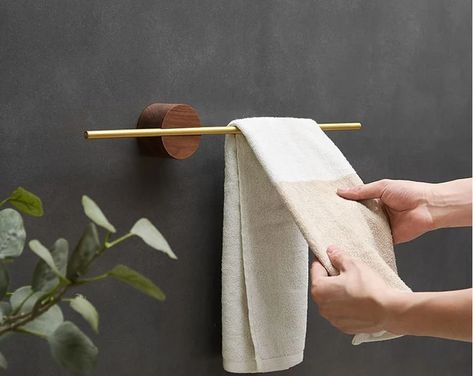 Hand Towel Holder Ideas, Modern Towel Rack, Towel Holder For Bathroom, Bathroom Hand Towel Holder, Brass Towel Bar, Towel Bar Bathroom, Bath Towel Holder, Brass Rod, Modern Bathroom Accessories