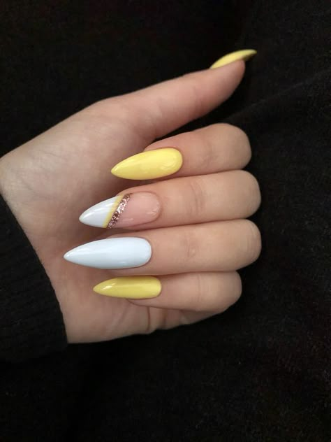 Yellow White Nails, Yellow And White Nails, Her Nails, White Nail, Neon Nails, Yellow Nails, Fire Nails, Classy Nails, Dream Nails