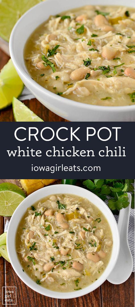 Slow Cooker Chicken Chili Recipe, Crock Pot White Chicken Chili, White Chicken Chili Recipe Crockpot, Chili White, Chili Crockpot, Gluten Free Crock Pot Recipes, Chili Pasta, White Chicken Chili Slow Cooker, Chicken Chili Crockpot