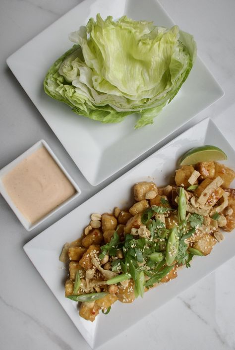 cactus club dupe SZECHUAN LETTUCE WRAPS Cactus Club Lettuce Wraps Copycat, Cactus Club Lettuce Wraps, Lettuce Wraps Cactus Club, Chicken Lettuce Wraps Cactus Club, Schezwan Chicken, Tofu Lettuce Wraps, Tofu Sauce, Cactus Club, Crispy Wonton