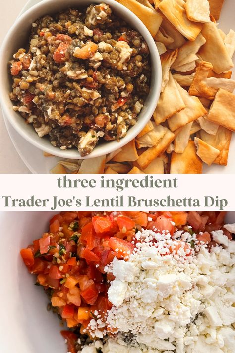 Three Ingredient Trader Joe's Lentil Bruschetta Dip Lentil Bruschetta Dip Trader Joe's, Trader Joe’s Bruschetta Lentil Dip, Trader Joe’s Lentil Dip, Lentil Dip Recipe, Brushetta Appetizers, Bruschetta Dip, Lentil Dip, Mediterranean Dip, Prosciutto Pasta