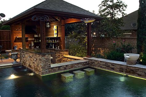 33 Impressive swim-up pool bars built for entertaining Pool Bars, Inground Pool Designs, Kolam Air, Property Ideas, Tiki Bars, Room Vibes, Pools Backyard, Waterfalls Backyard, Backyard Kitchen