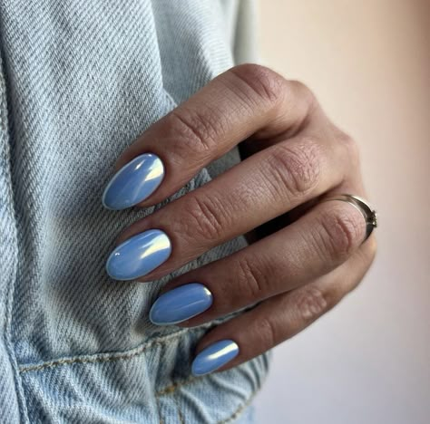 Unicorn Chrome Nails, Cornflower Blue Nails, Xv Nails, Blue Cat Eye Nails, Holographic Glitter Nails, Blue Chrome Nails, Sweet Nails, Pink Chrome Nails, Summer Gel Nails