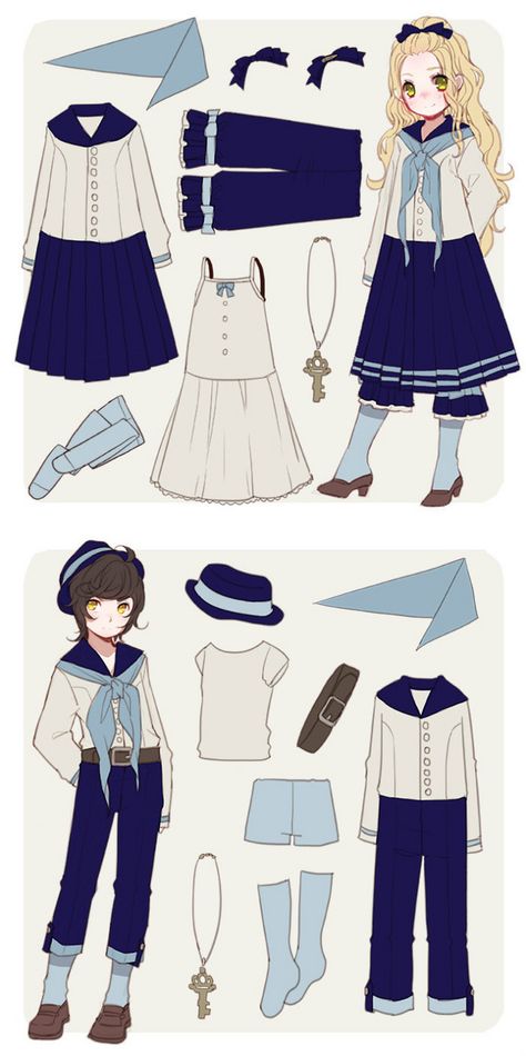 Cute Sailor Uniforms Outfit Drawing, Sailor Uniform, Navy Outfit, Anime Dress, Poses References, Drawing Clothes, Character Design References, Manga Illustration, Paper Doll