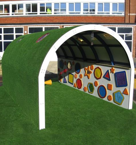 Our Wheelchair Sensory Tunnel offers many tactile and resonance elements, ideal for children with special educational needs, sized for wheelchair use. School Playground Design, Kids Tunnel, Bubble Mirror, Arched Bridge, Preschool Playground, Preschool Garden, Outdoor Learning Spaces, Daycare Design, Sensory Wall