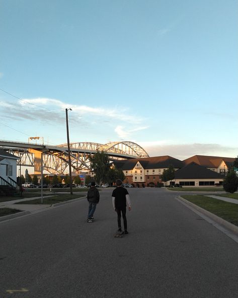 Skating down to the bridge to watch the sunset in Port Huron Michigan. Port Aventura, Port Huron Michigan, Port Huron, Watch The Sunset, The Sunset, The Bridge, Skating, Michigan, Bridge