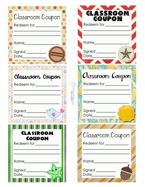 classroom coupon sheet - Free printable Classroom Coupons Free, Organisation Templates, Teacher Coupons, Coupon Book Template, Classroom Reward Coupons, Student Printables, Classroom Coupons, Teachers Classroom, Free Lunch