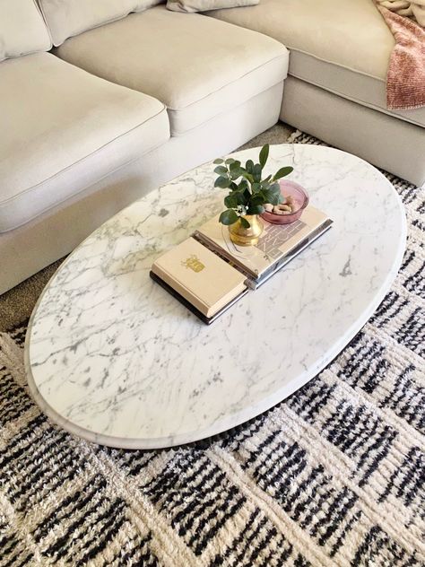 White Marble Coffee Table, Marble And Wood Coffee Table, Diy Marble Coffee Table, Marble Coffee Table Styling, Marble Coffee Table Living Room, Coffee Table Vignettes, Coffee Table Height, Marble Round Coffee Table, Old Coffee Tables