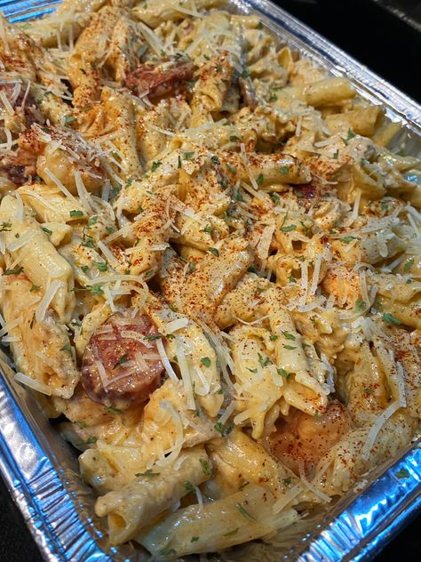 Cajun Pasta 🔥🔥 Chicken, Sausage, Shrimp - Kitchen Soul-Licious | Facebook Cajun Pasta Chicken, Chicken And Shrimp Alfredo, Shrimp And Sausage Pasta, Sausage Shrimp, Shrimp And Sausage, Fast Food Drinks, Cajun Pasta, Pasta Chicken, Soul Food Dinner