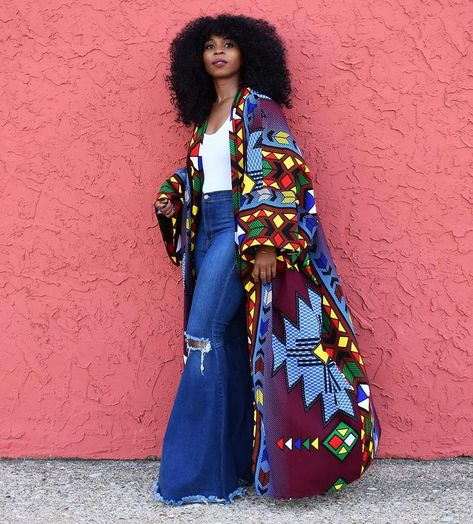 African Kimono, African Print Kimono, Ankara Kimono, Style Bleu, Cardigan Plus Size, Mode Kimono, Loose Coats, Polyester Jacket, Casual Cardigans