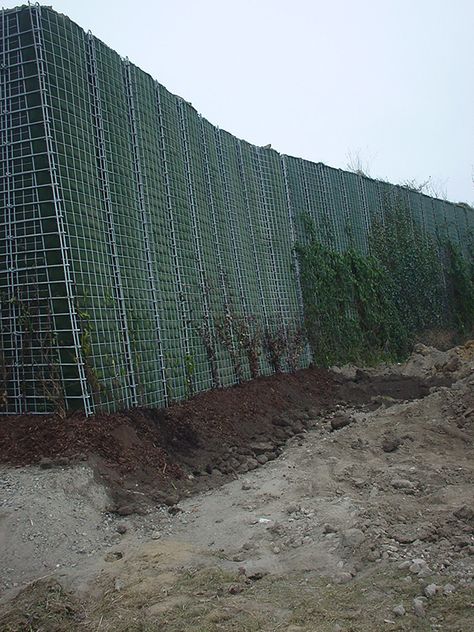 GRAMM EcoSoundBlok Acoustic Barrier - Space Saving Alternative to Earth Bunds - Landscape & Urban Design Natural Sound Barriers, Landscape Urban Design, Mallorca Villa, Acoustic Barrier, Noise Barrier, Sound Barrier, Noise Pollution, Built Environment, Flower Show