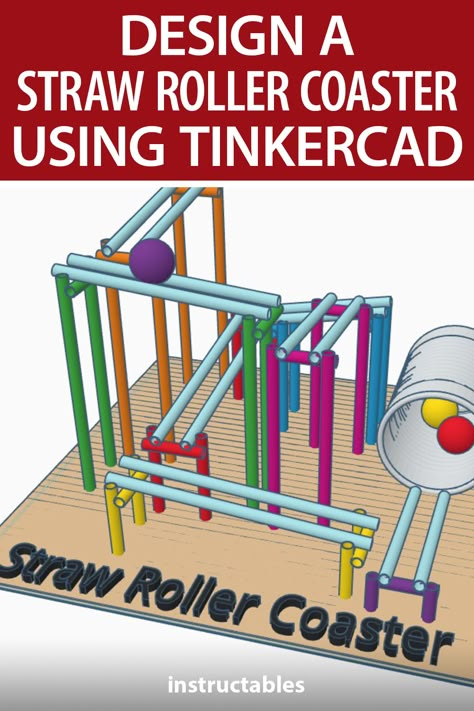 Tinkercad allows you to mockup projects using everyday household supplies such as this straw roller coaster designed and built by jessyratfink. #Instructables #tinkercad #crafts #kids #activity Straw Roller Coaster Stem, Straw Roller Coaster, Gravitrax Track Ideas, Marble Roller Coaster Project, Tinkercad Ideas, 2nd Grade Science Experiments, Roller Coaster Ideas, Homemade Roller Coaster, Building Projects For Kids