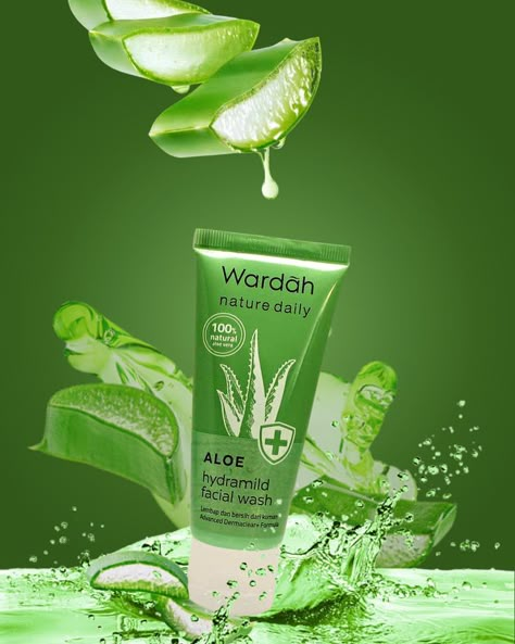 Wardah facial wash product design poster Product Design Poster, Aloe Vera Face Wash, Aloe Vera Facial, Aloe Vera Benefits, Photoshop Tutorial Graphics, Instagram Feed Planner, Poster Design Layout, Social Media Advertising Design, Motion Graphics Inspiration