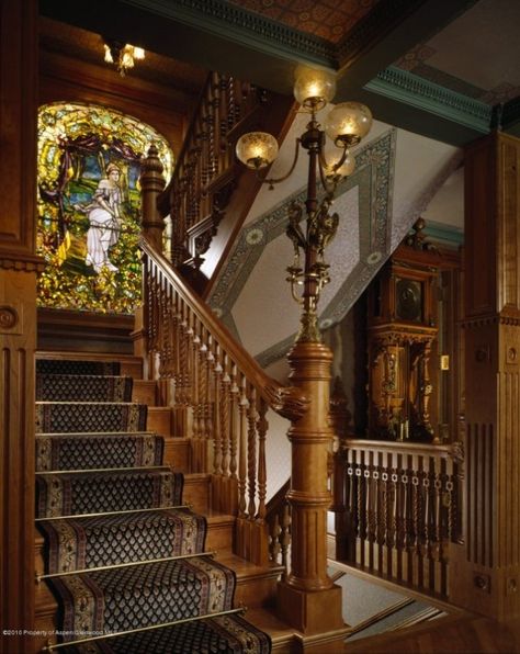 Newel Post Lamp - Foter Victorian Staircase, Victorian Home Interior, Victorian Home Decor, Victorian Interior, Victorian Interiors, Newel Posts, Victorian Architecture, Victorian Decor, Grand Staircase