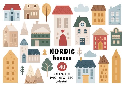 Houses Doodle, Scandinavian Graphic Design, Houses Illustration, Minimal Houses, Nordic Houses, Houses Clipart, Scandinavian Houses, House Png, Home Cartoon