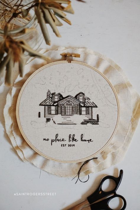 New Home Embroidery Ideas, House Embroidery, House Hand Embroidery, Embroidery Of House, Hand Embroidery House Design, Embroidery House Portrait, Embroidery Christmas Gifts, Miniature Embroidery, Embroidery Christmas