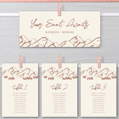 Outdoor Wedding Tables, Outdoor Card, Outdoorsy Wedding, Wedding Table Seating Chart, Table Seating Chart, Wedding Table Seating, Modern Mountain, Seating Chart Wedding, Seating Chart