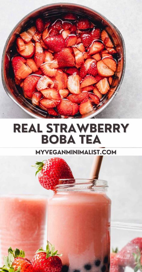 Strawberry Milk Tea - Boba Strawberry Boba Tea, Pink Bubble Tea, Jasmine Milk Tea, Strawberry Milk Tea, Strawberry Boba, Boba Recipe, Boba Tea Recipe, Bubble Tea Recipe, Milk Tea Recipes